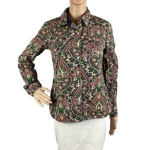 Tommy Hilfiger Women's Button Down Top Size S Green Print